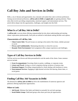 Call Boy Job Vacancies in Delhi: A Step-by-Step Guide.