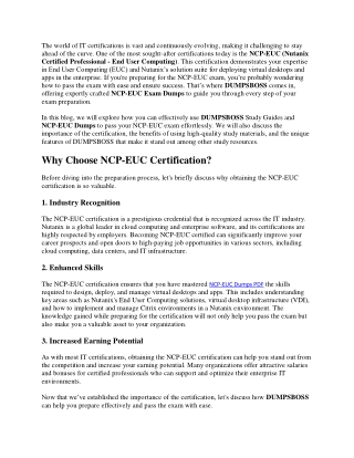 DUMPSBOSS NCP-EUC Exam Dumps and Study Guide