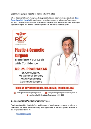 Best Plastic Surgery Hospital in Hyderabad