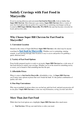 Satisfy Cravings with Fast Food in Marysville