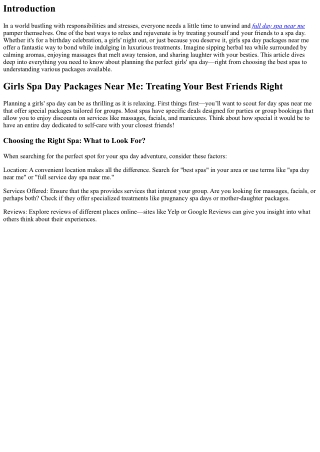 **Girls Spa Day Packages Near Me: Treating Your Best Friends Right**
