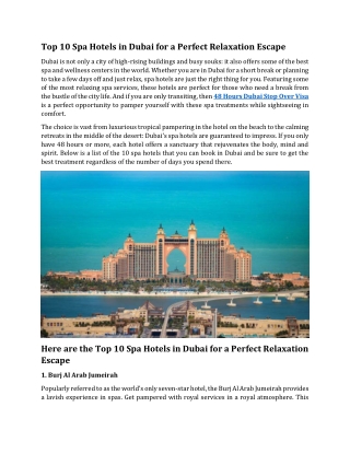 Top 10 Spa Hotels in Dubai for a Perfect Relaxation Escape