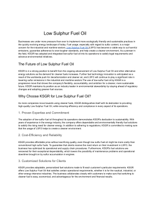 Low Sulphur Fuel Oil