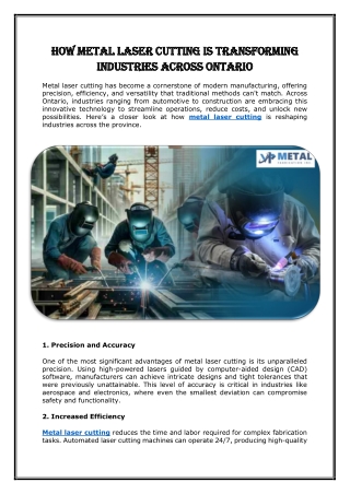 How Metal Laser Cutting is Transforming Industries Across Ontario