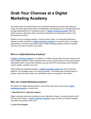 Grab Your Chances at a Digital Marketing Academy