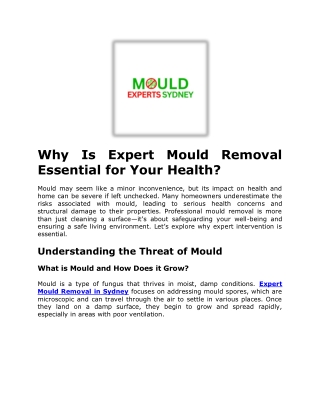 Why Is Expert Mould Removal Essential for Your Health