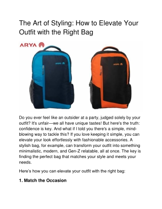 The Art of Styling How to Elevate Your Outfit with the Right Bag