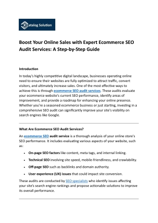 Boost Your Online Sales with Expert Ecommerce SEO Audit Services  A Step-by-Step Guide