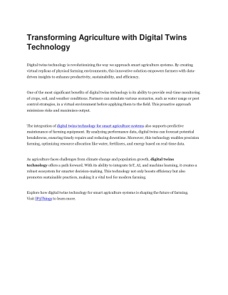 Transforming Agriculture with Digital Twins Technology