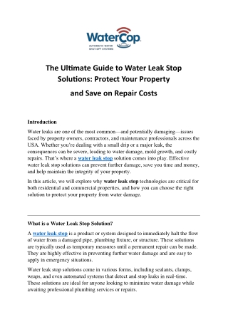 The Ultimate Guide to Water Leak Stop Solutions Protect Your Property and Save on Repair Costs