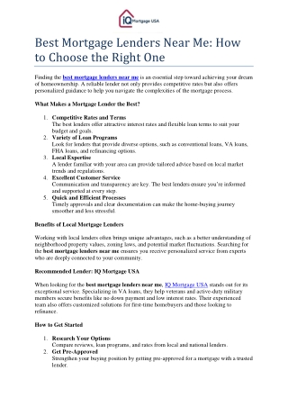 Best Mortgage Lenders Near Me