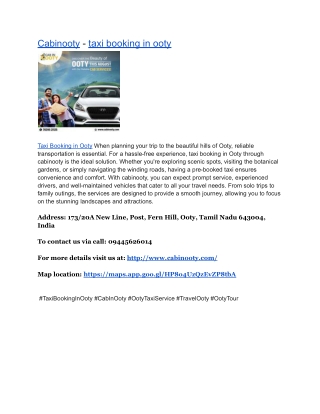 Cabinooty - taxi booking in ooty