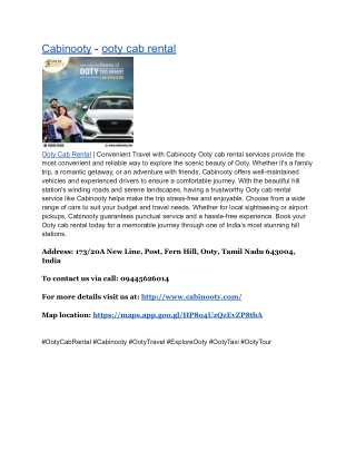 Cabinooty - ooty cab rental