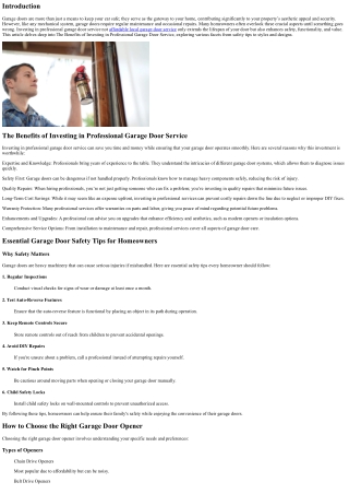 The Benefits of Investing in Professional Garage Door Service