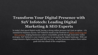 Transform Your Digital Presence with S2V Infotech