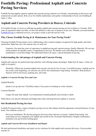 Foothills Paving and Maintenance