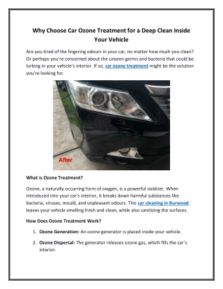 Why Choose Car Ozone Treatment for a Deep Clean Inside Your Vehicle
