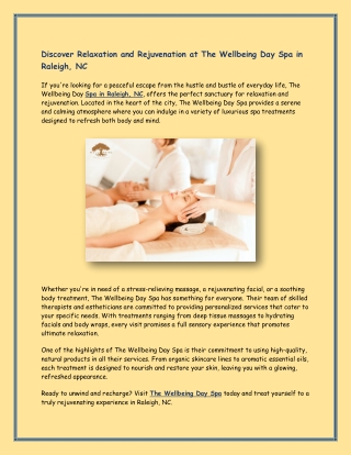Discover Relaxation and Rejuvenation at The Wellbeing Day Spa in Raleigh