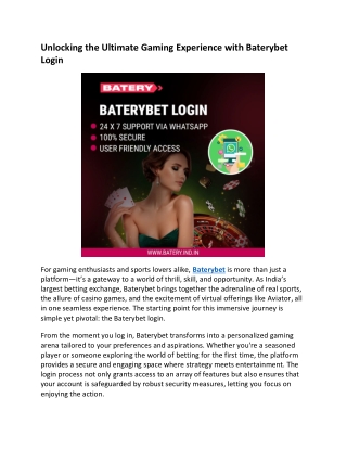 Unlocking the Ultimate Gaming Experience with Baterybet Login