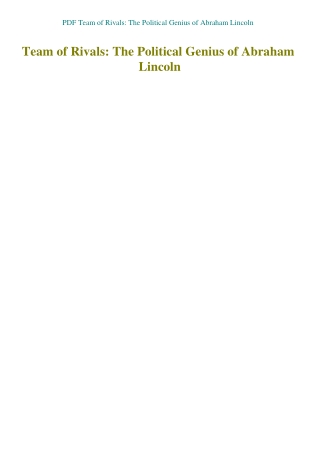 PDF Team of Rivals The Political Genius of Abraham Lincoln