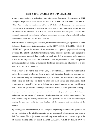 Best B Tech College for IT in Delhi NCR