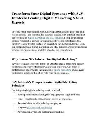 Transform Your Digital Presence with S2V Infotech