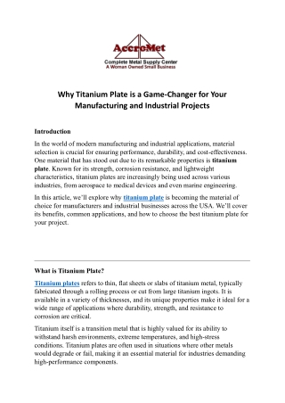 Why Titanium Plate is a Game-Changer for Your Manufacturing and Industrial Projects
