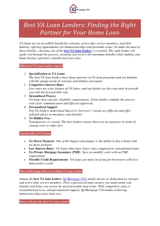 Best VA Loan Lenders