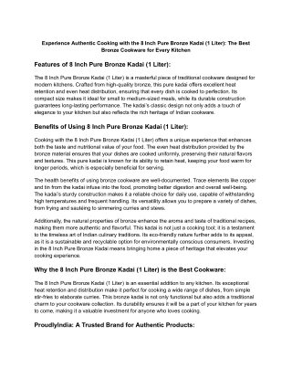 Experience Authentic Cooking with the 8 Inch Pure Bronze Kadai (1 Liter)_ The Best Bronze Cookware for Every Kitchen