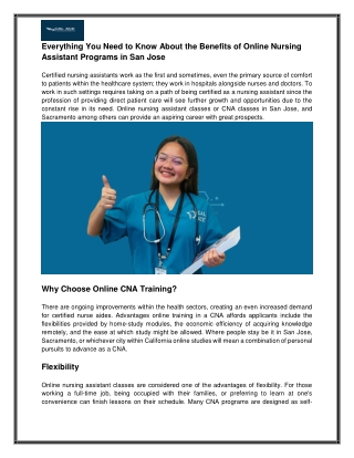 Everything You Need to Know About the Benefits of Online Nursing Assistant Programs in San Jose