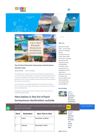 Top 10 Most Romantic Honeymoon Destinations Outside India