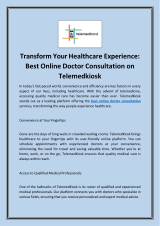 Transform Your Healthcare Experience: Best Online Doctor Consultation
