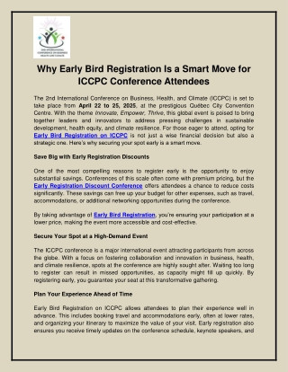 Why Early Bird Registration Is a Smart Move for ICCPC Conference Attendees