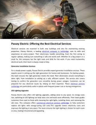 Passey Electric Offering the Best Electrical Services