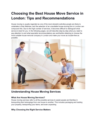 Choosing the Best House Move Service in London_ Tips and Recommendations
