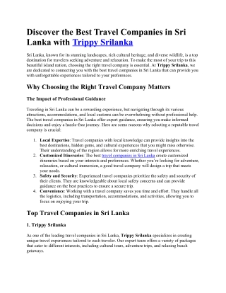 Discover the Best Travel Companies in Sri Lanka with Trippy Srilanka