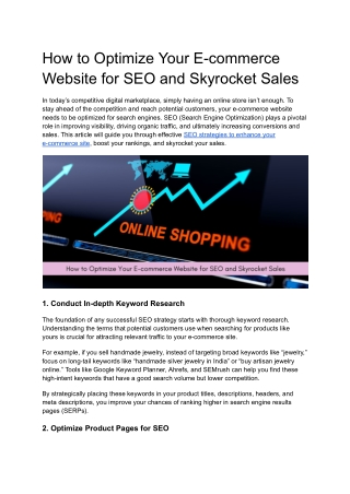 How to Optimize Your E-commerce Website for SEO and Skyrocket Sales