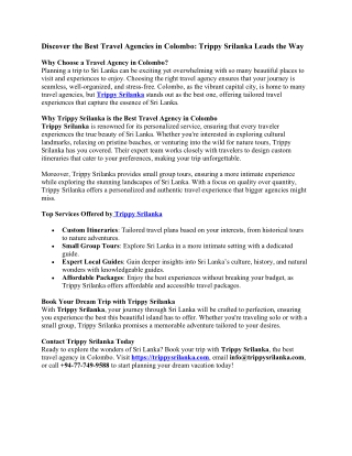 Discover the Best Travel Agencies in Colombo Trippy Srilanka