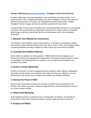 Horizayn_ Mastering Online Lead Generation – Strategies to Boost Your Business