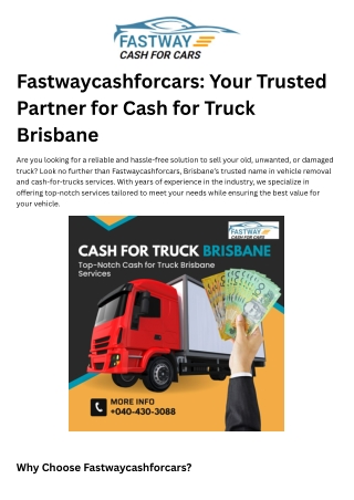Fastwaycashforcars: Your Trusted Partner for Cash for Truck Brisbane