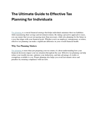 The Ultimate Guide to Effective Tax Planning for Individuals