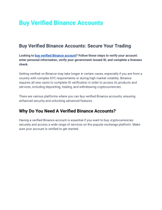 Buy Verified Binance Accounts