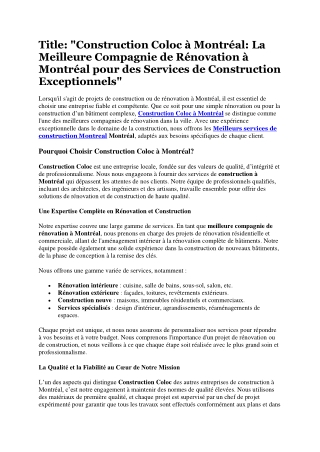 Construction Coloc à Montreal