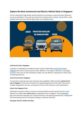 Explore the Best Commercial and Electric Vehicle Deals in Singapore