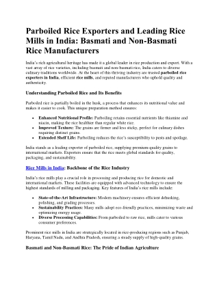 Parboiled Rice Exporters and Leading Rice Mills in India