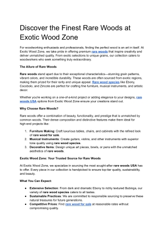 Discover the Finest Rare Woods at Exotic Wood Zone