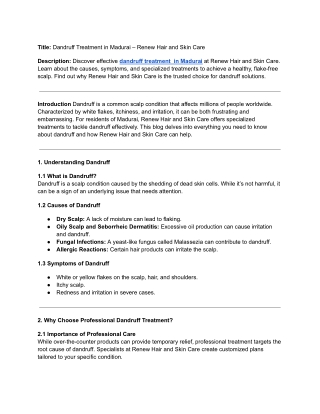 Dandruff Treatment in Madurai – Renew Hair and Skin Care