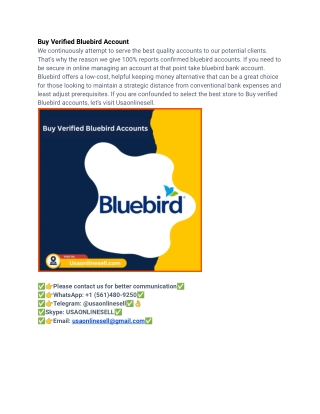Buy Verified Bluebird Account Aged, PVA & Cheap