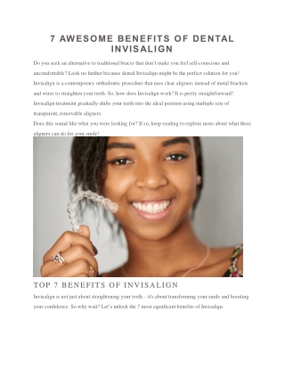 7 AWESOME BENEFITS OF DENTAL INVISALIGN
