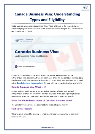 Canada Business Visa Understanding Types and Eligibility